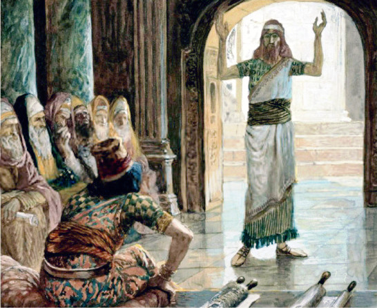 Daniel explaining the statue to Nebuchadnezzar